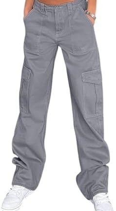 سروال كارجو كاجوال للنساء بخصر مرتفع وارجل واسعة