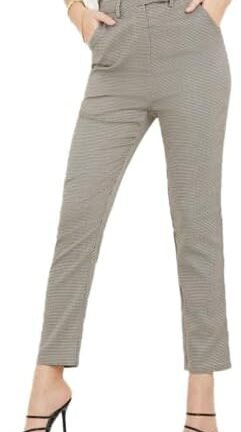 بنطلون جينجهام بتصميم مربعات متوسطة الارتفاع للنساء من ستايلي