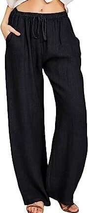 سروال بالازو صيفي برباط خصر وقصة أرجل واسعة من القطن والكتان