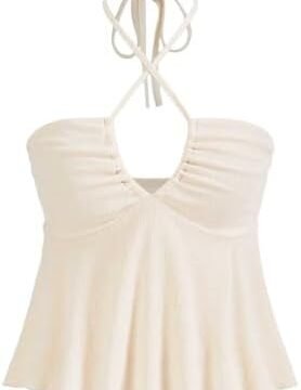 بلوزة بحمالات رفيعة بتصميم متقاطع وحمالة مكشكشة ورباط خلفي للنساء من جورجليتر