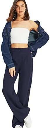 سروال بقصة مستقيمة ولون كحلي غامق حريمي من ترينديول