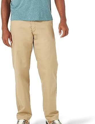 بنطال بقصة مستوية من الأمام بتصميم ملائم مريح وقابل للتمدد من لي