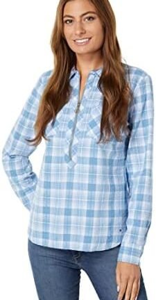 قميص بوب أوفر للسيدات بأكمام طويلة قابلة للطي نصف سحاب من تومي هيلفيجر، قطن