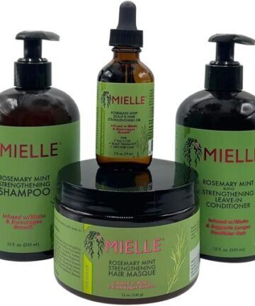 ميلي مجموعة منتجات مايلي روزماري بالنعناع المشبعة بالبيوتين وتشجع على نمو الشعر للحصول على شعر أقوى وأكثر صحة وتصفيف، مجموعة من 4 قطع